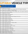 Compatibility list for 2PCS Front Left/Right Wheel Hub & Bearing Assembly 513087 for 1991 to 1999 GM Vehicles with ABS