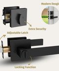 Heavy Duty Entrance Door Levers Set With Entry Lever Handle, Single Cylinder Deadbolt Lock And Keyed Entry, Square Locking Door Hardware for left or right handed doors, matte black finish.