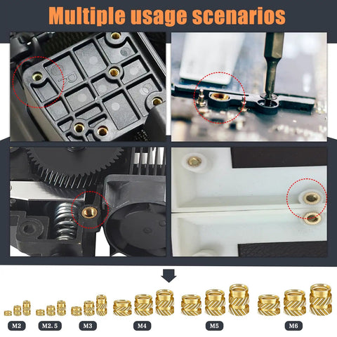 Threaded Inserts for Plastic Kit With Heat Set Inserts And Tips 300 M2 To M6 Brass Knurled Nuts in various applications