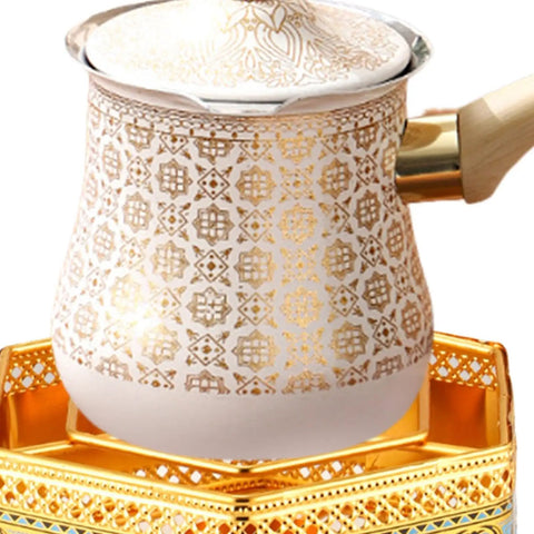 Turkish Warmer Coffee Pot With Tealight Warmer Base For Butter Chocolate Melting Kettle Stovetop Teapot 900ml Perfect For Office Tea House Ergonomic Wood Handle And Easy Pour