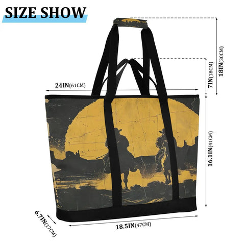 Large Capacity Reusable Insulated Cooler Tote For Picnics Beach Travel And Camping Leak Proof Lunch Box with cowboy design and dimensions