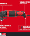Corded Oscillating Tool Kit With 3 Amp Motor Tool Free Universal Attachment System Blades Sandpaper And Tool Bag