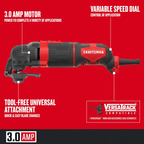 Corded Oscillating Tool Kit With 3 Amp Motor Tool Free Universal Attachment System Blades Sandpaper And Tool Bag