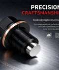 Universal M14 X 1.5 Magnetic Oil Drain Plug With Crush Washer Gaskets For Most Cars, CNC Aluminum Engine Oil Pan Bolt Kit That Traps Debris And Stops Leaks Like A Boss. Black anodized aluminum M14 x 1.5 magnetic oil drain plug with washer