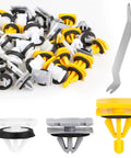 70Pcs Drop Straight In Fender Flare And Rocker Panel Moulding Clips For Gmc Chevy Sierra assorted clips in black, white, and yellow.