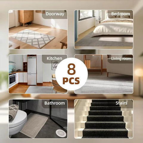 Eight Pack Non Slip Rug Grippers For Area Rugs Double Sided Rug Pads Corner Tape For Hardwood Floors Tile And Laminate