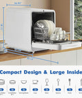 No Sweat Countertop Portable Dishwasher Featuring Faucet Hookup And Self Prime Pump Six Auto Cycles, compact design with large dish capacity.