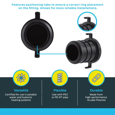 3/4 Inch Poly Crimp Plug For PEX Pipe And PE-RT, Pack Of 25 showing design features for reliable installation