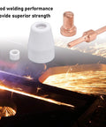 Grab Your Ultimate 65 Pcs Plasma Cutter Consumables Kit With Premium Ceramic And Copper Nozzles Built For Tough Cutting Jobs That Last Forever And Keep Performance Top Notch, showcasing ceramic nozzles and copper parts.