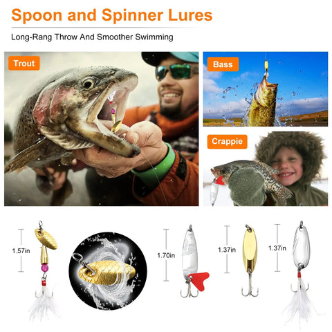 Beginner Friendly Freshwater Fishing Lure Kit With Tackle Box And Accessories Including Crankbaits, Spoons, Hooks, And Gear to Catch Trout, Bass, Panfish And More in action catching fish