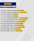 Vehicle compatibility list for Front Wheel Bearing And Hub Assembly with ABS for various GM SUVs and trucks 2014-2019.