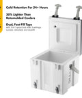 Halftime 3 Gallon Portable Water Cooler Dispenser With Dual Taps Bottleless BPA Free Stackable Hydration Station For Sports Camping BBQ Parties And More White, open view showing interior and taps