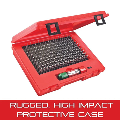 Precision Steel Pin Gage Set For Accurate Bore Sizing With 190 Pin Gauges In.061 To.250 Inch Range Minus Set Rugged High Impact Protective Case