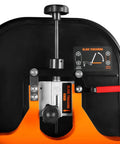 Close-up of the Industrial 14-Inch Band Saw With 1 HP Dual Voltage 120V And 240V And Two Speed, showing quick-release blade tension handle.