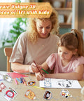 Mother and daughter using DIY Shrink Plastic Keychain Kit With 140 Pieces Shrink Sheets And 120 Accessories on table.
