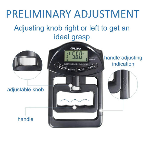 Digital Hand Dynamometer Grip Strength Meter With Auto Capture Electronic Hand Grip Power 198 Lbs 90 Kgs Black front view