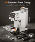 Compact Espresso Machine With Milk Frother And Touchscreen, 20 Bar Pressure, 1400W Fast Heat, Stainless Steel Coffee Maker