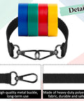 Electrical Tape Holder Belt Strap With Snap Hooks And Pouch Rotating Buckles Pro Grade Quick Access Tape Carrier For Electricians And Carpenters 11 Inch Belt Accessory For Tool Bag Black with colorful tapes and metal buckles, polyester fabric.