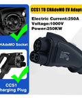 Heavy Duty Ccs1 To Chademoe Ev Charger Adapter Boasts 250 Amp Dc Output For Lightning Fast 250 Kw Top Offs Plug And Play Ready Gear image showing CCS1 and CHAdeMO connections.