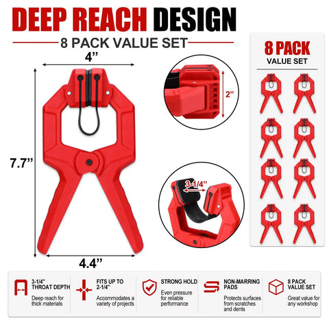 Eight Pack Edge Band Spring Clamps For Edge Banding And Woodworking Adjustable Clips For Carpentry And Home Improvement