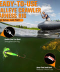 Crawler Harness Walleye Rigs With Dual Wing Blade Inline Float Glow Beads Fluorocarbon Worm Harness Size 2 Red Octopus Hooks Slow Troll 0.25 MPH 7 Pack underwater with angler fishing from boat.