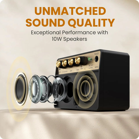 Compact 10W Bluetooth Guitar Amp For Practice With Dual Clean And Distortion Channels Rechargeable Mini Amp Side View