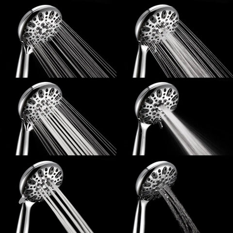 Handheld Shower Head With Six Spray Settings For High Pressure Power, Brass Swivel Ball Bracket, Extra Long Stainless Steel Hose