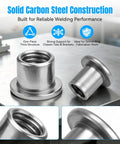 No Sweat T Shaped Weld Nut Assortment 40 Piece Steel Hardware Kit With Four Popular Sae Thread Sizes For Car Mods Truck Repair And Weekend Garage Builds close up of durable steel weld nuts on workshop table.