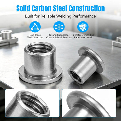 No Sweat T Shaped Weld Nut Assortment 40 Piece Steel Hardware Kit With Four Popular Sae Thread Sizes For Car Mods Truck Repair And Weekend Garage Builds close up of durable steel weld nuts on workshop table.