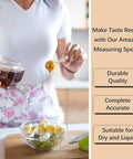 Person using Stainless Steel 1 Tsp Measuring Spoon with 5 mL and 1/3 Tbsp markings to pour honey into a fruit bowl, promoting precise cooking