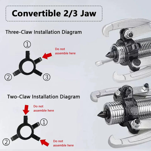 Heavy Duty Gear Puller With Hand Pump Built Tough For Auto Repair, 2 And 3 Jaw Wheel Separator Tool assembly diagram