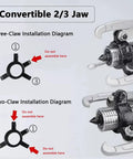 Installation diagrams for Convertible 2/3 Jaw Heavy Duty Hydraulic Split Bearing And Gear Puller Kit with Hand Pump.