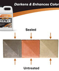 Wet Look Patio Paver Sealer With Gloss Finish Pro Grade Clear Water Based Sealant For Natural Stone Surfaces Enhances Color And Depth Protects Pavers High Performance Acrylic Resin 1 Gallon shown with sealed versus untreated pavers