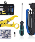Coax Cable Crimping Kit With Adjustable Compression Tool For RG6 RG59 RG11, includes stripper, connectors, durable steel construction