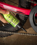 Applying Palm Oil Free Bike Cleaner And Wet Chain Lube Bundle For All Weather Riding Made In UK With A Non Freezing Formula to bike chain
