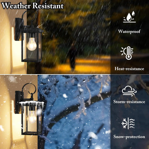 Premium Black Outdoor Wall Light Fixtures Built Different For Any Season Porch Sconces showing weather resistance in rain and snow.