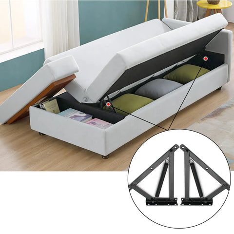 Heavy Duty Bench Seat Hinges With Spring Lift Up Mechanism For Storage Sofa Bed Ottoman Toy Box Chest And Furniture Storage Hardware In Black Steel Tough As Nails Build installed in sofa bed