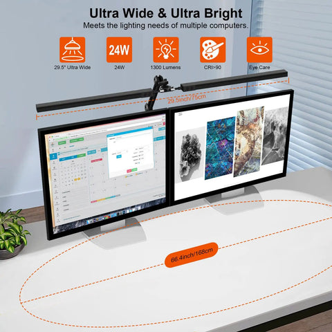 Clamp Desk Lamp LED 24W With Adjustable Color And Brightness Three Modes Eye Caring Light on dual-monitor setup