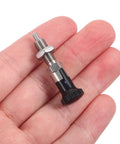 Heavy Duty Stainless Steel Spring Plunger Pin With Knurled Grip And Quick Release Pull Ring held in hand for secure toolbox usage.