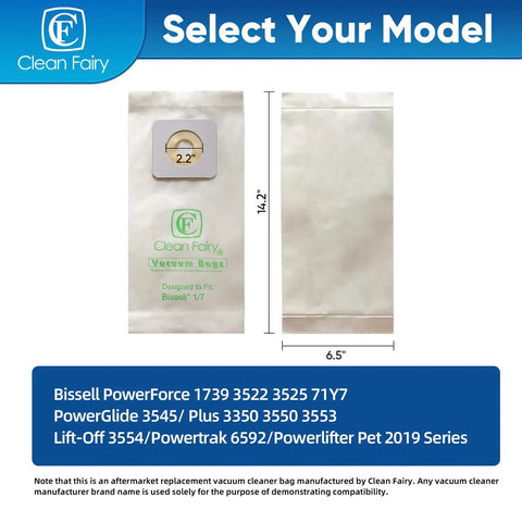 Front and back view of 20 Pack Replacement Bags Fit PowerForce Upright Vacuums Style 1 and 7 For Models 1739 3522 3525 71Y7