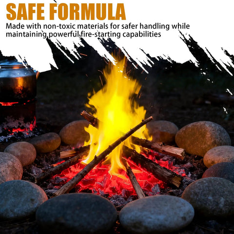 Waterproof Fire Starters 30 Pack With Five Minute Burn For Camping Emergency Fire Pits And Grills Non Toxic Long Lasting Burn All Weather Outdoor Campfire Starter igniting a campfire.