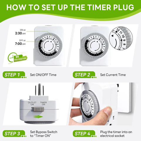 How to set up the 24 Hour Mechanical Outlet Timer With Dual Grounded Receptacles For Indoor Use with step-by-step instructions.