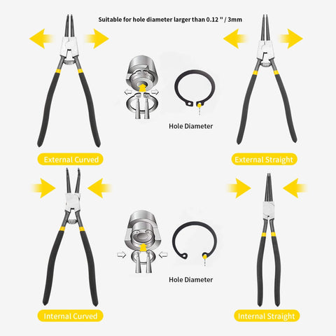8 Pc Extra Long Snap Ring Pliers And Hook Tool Set, 13 Inch Heavy Duty Internal And External C Clip Pliers With Straight And Bent Jaws