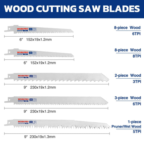 WORKPRO 32-piece reciprocating saw blade set for wood and metal with organizer pouch, front catalog view
