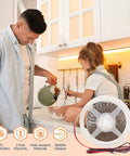 Father and daughter in kitchen with warm white LED strip lights 16.4ft 120 LEDs per meter 1000 LM per meter 9.6 W per meter 2700K