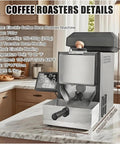 Electric Hot Air Coffee Roaster With Clear LCD Panel Auto Manual Modes, Compact 200G Bean Roasting Machine front view on kitchen counter.