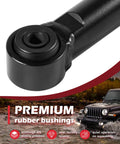 Beefed-Up Front Adjustable Track Bar For Jeep Wrangler JK JKU 2007 Through 2018 Fits 1-6 Inch Lift 1.5 Inch OD Solid Steel Panhard Bar Eliminates Death Wobble Maintenance Free Sealed Bushing Black, black rubber bushing close-up