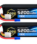 Two Race Ready 6S LiPo Battery 5200mAh 22.2V 130C Ultra Low IR Soft Pack with EC5 Connector for RC Drones and Cars