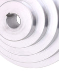 Close-up of Aluminum 19mm Bore A-Type V-Shaped Pagoda Pulley, 5 Slot 5-Step Belt Pulley, outer diameter 54mm to 150mm.