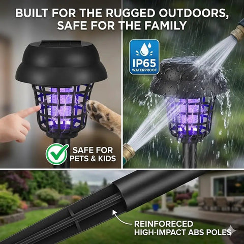 Solar Powered Outdoor Bug Zapper 4 Pack With Dual Lighting Mode 365nm UV Lure And 1000V Grid, waterproof with reinforced poles